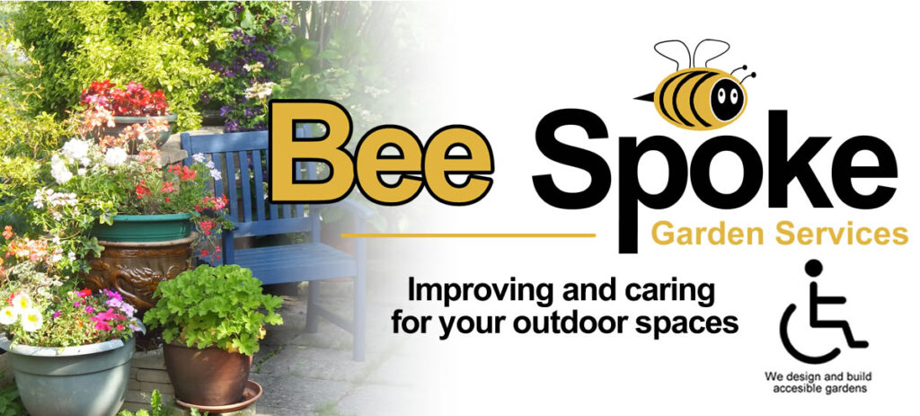 Bee Spoke Garden Services logo and image of garden